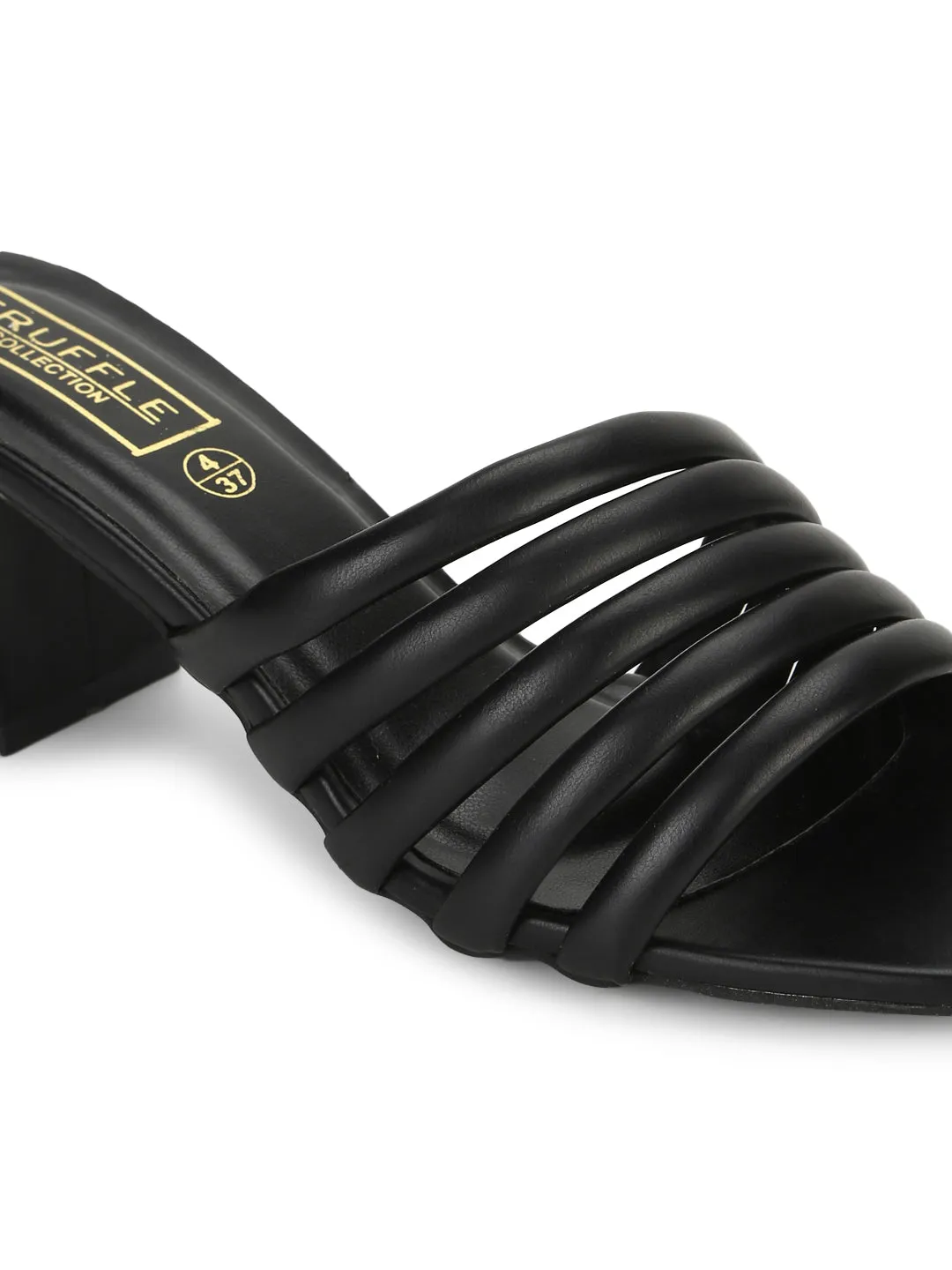 Black PU Block Heel Mules