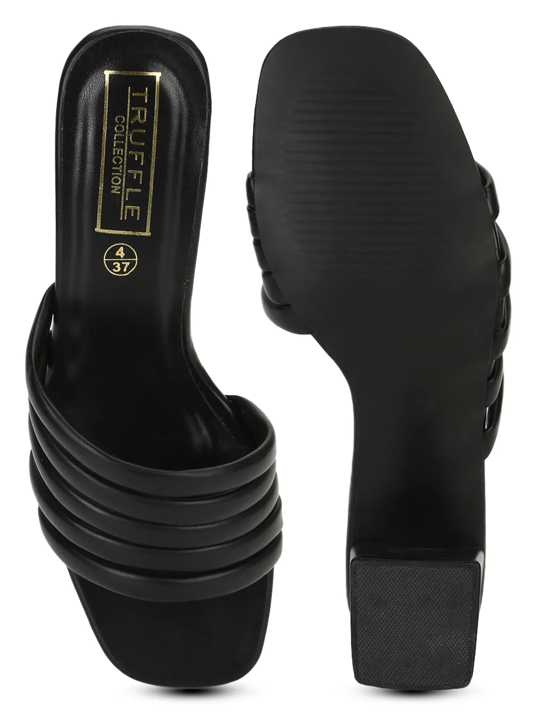 Black PU Block Heel Mules