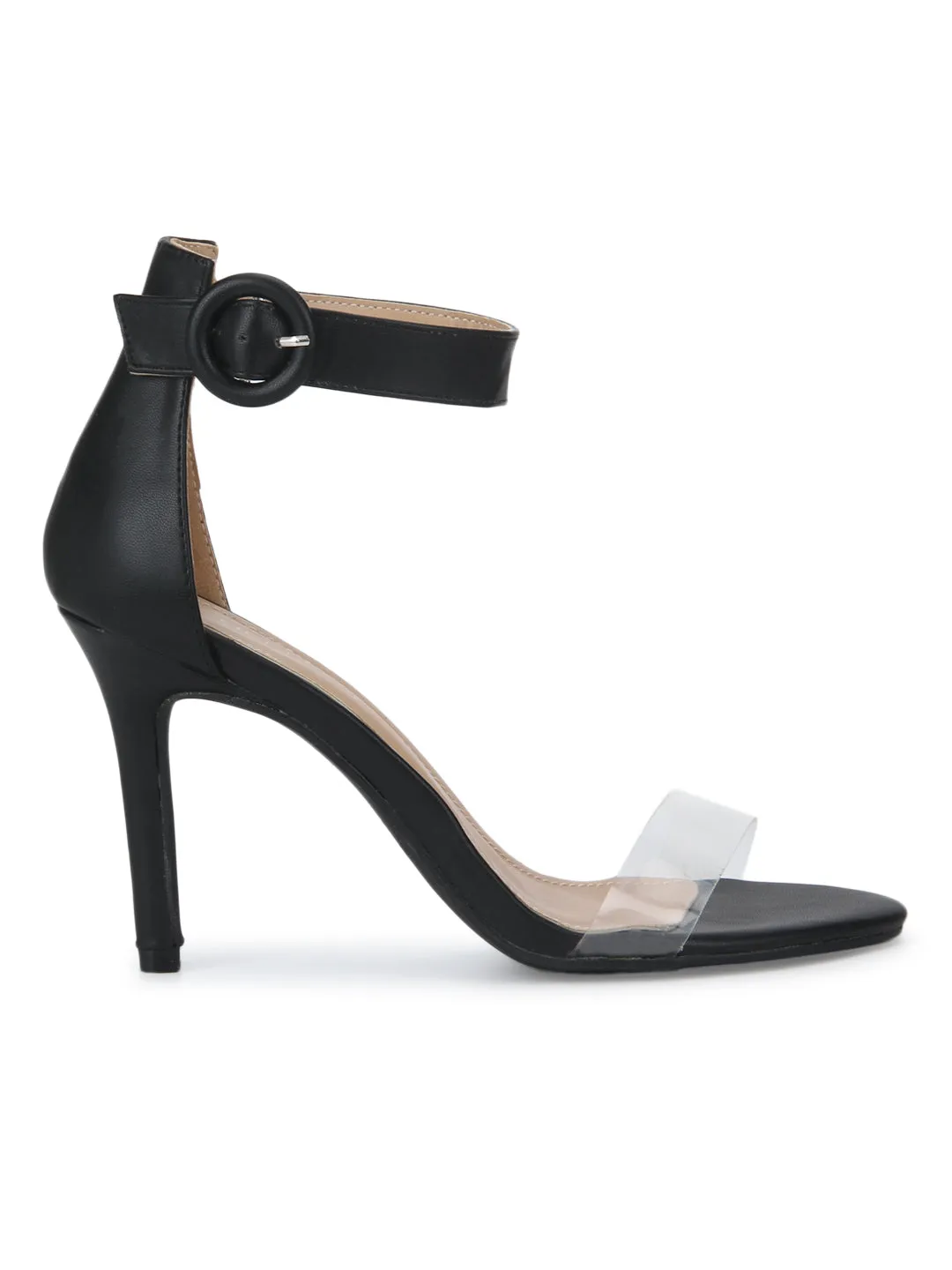Black PU Perspex Strap Stilettos