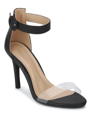Black PU Perspex Strap Stilettos