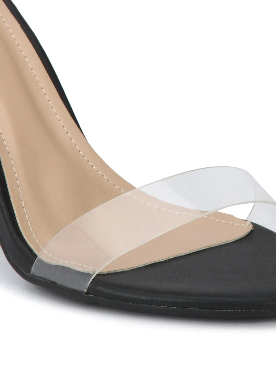 Black PU Perspex Strap Stilettos