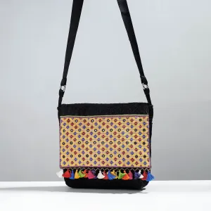 Black - Soof Stitch Embroidery Pure Handloom Mashru Silk Sling Flap Bag