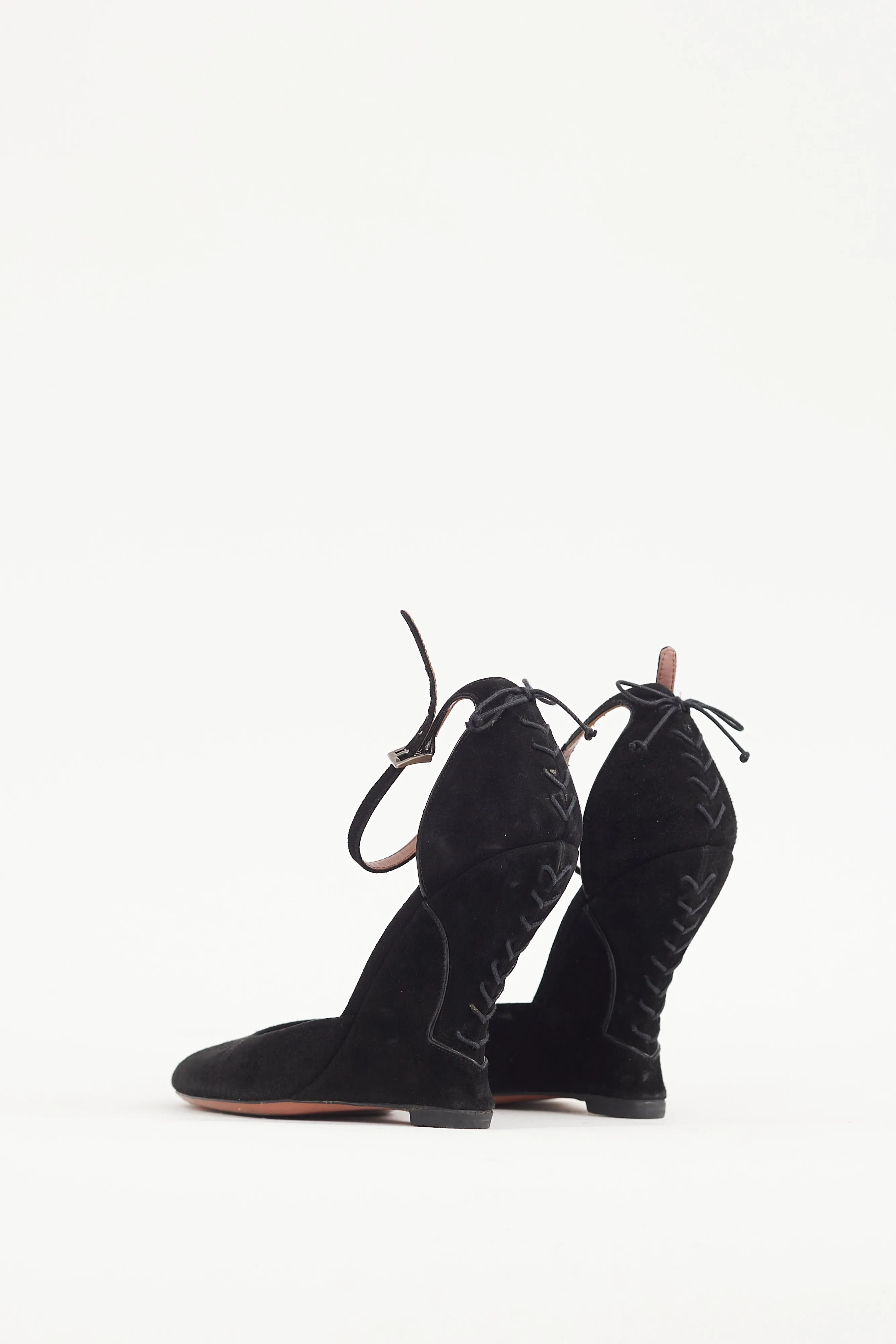 Black Suede Lace Up Wedge Heel