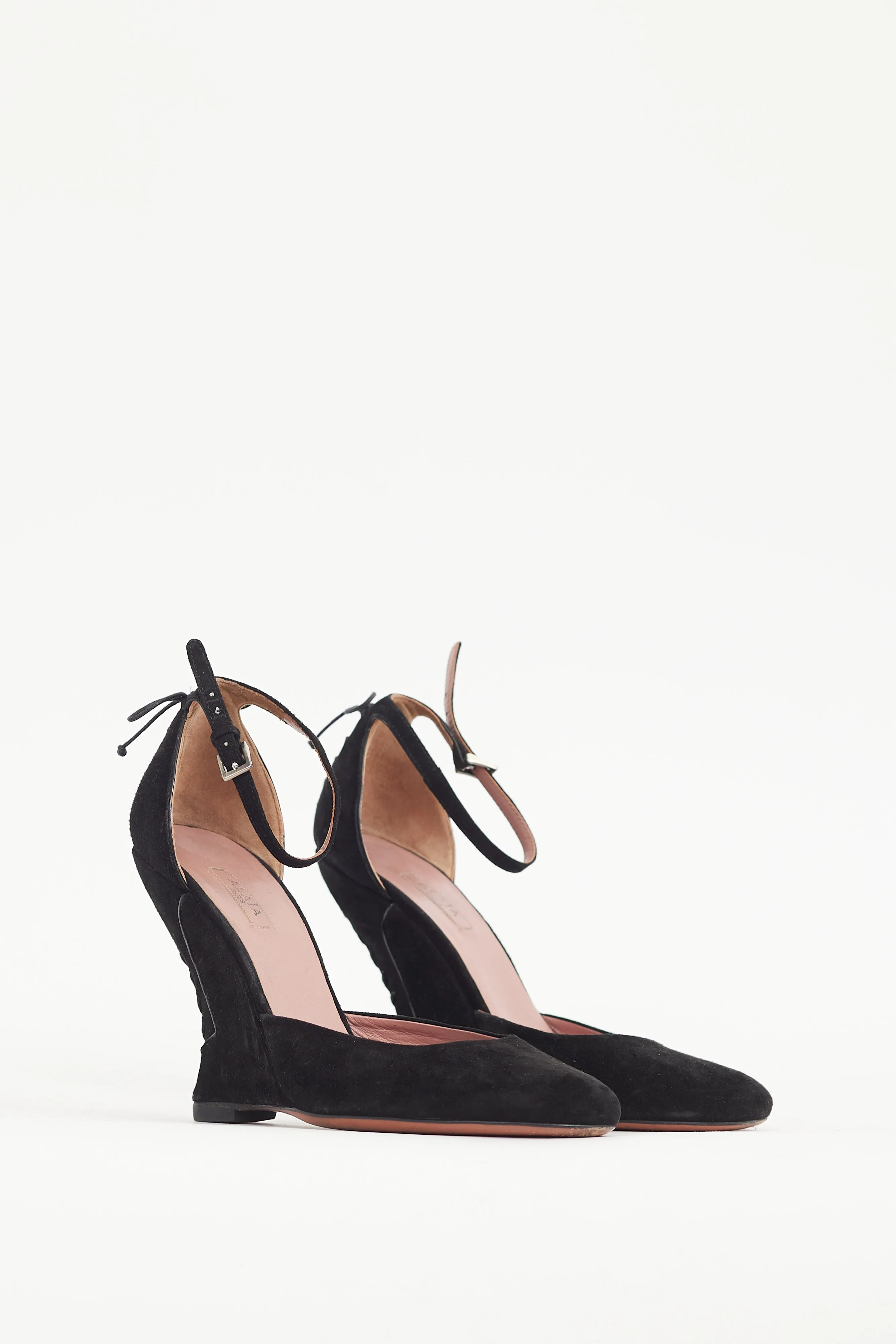 Black Suede Lace Up Wedge Heel