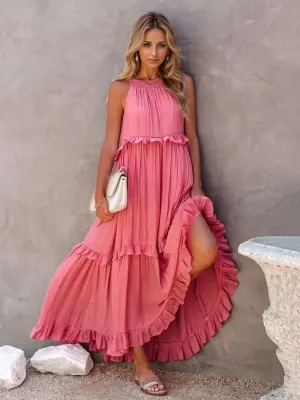 Blue Zone Planet |  Adeline's Ruffled Sleeveless Tiered Maxi Dress with Pockets