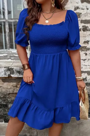 Blue Zone Planet |  Plus Size Smocked Square Neck Short Sleeve Dress