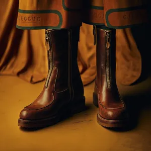 Brown Leather Finley Chunky Zipper Boots - AW24 - Hiking and Trekking Boots