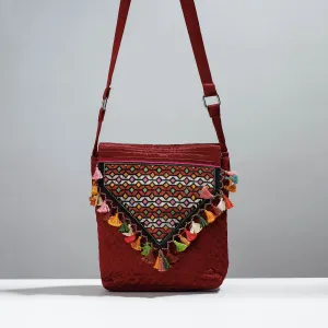 Brown - Soof Stitch Embroidery Pure Handloom Mashru Silk Sling Flap Bag