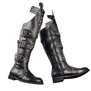 BUCKHEN BUCKLED SYLVAN CUBAN LONG BOOTS IN BLACK