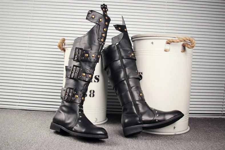 BUCKHEN BUCKLED SYLVAN CUBAN LONG BOOTS IN BLACK