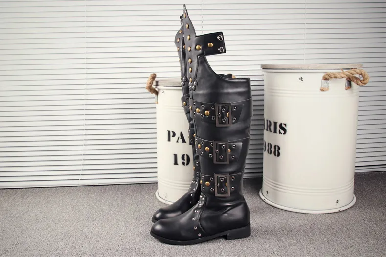 BUCKHEN BUCKLED SYLVAN CUBAN LONG BOOTS IN BLACK