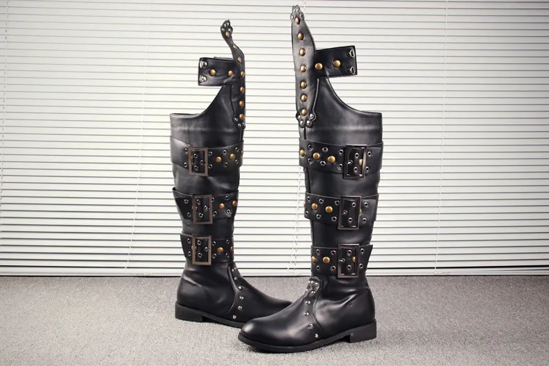 BUCKHEN BUCKLED SYLVAN CUBAN LONG BOOTS IN BLACK