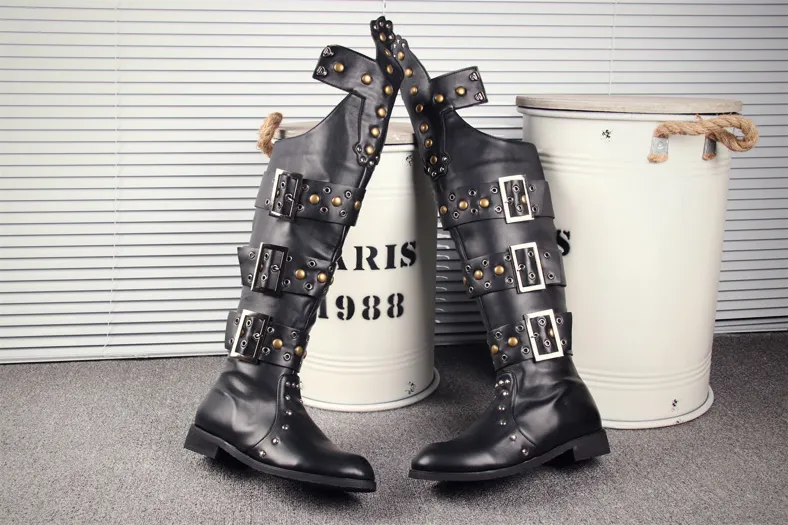 BUCKHEN BUCKLED SYLVAN CUBAN LONG BOOTS IN BLACK