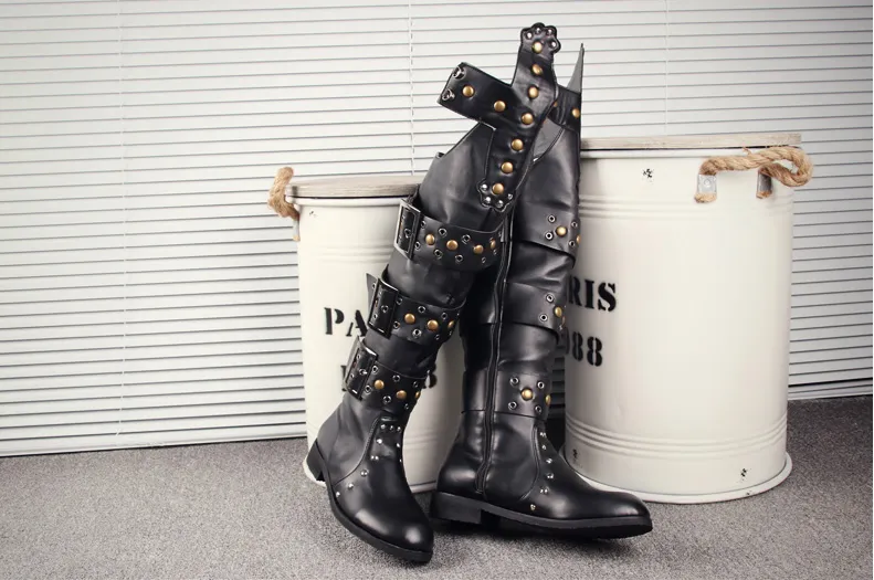 BUCKHEN BUCKLED SYLVAN CUBAN LONG BOOTS IN BLACK