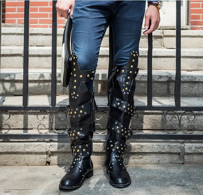 BUCKHEN BUCKLED SYLVAN CUBAN LONG BOOTS IN BLACK