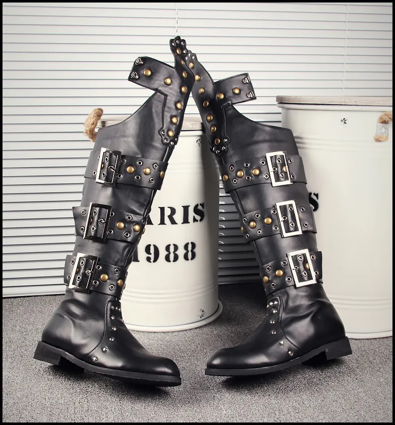 BUCKHEN BUCKLED SYLVAN CUBAN LONG BOOTS IN BLACK
