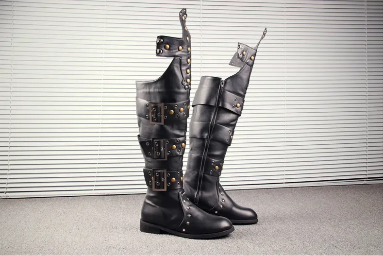 BUCKHEN BUCKLED SYLVAN CUBAN LONG BOOTS IN BLACK