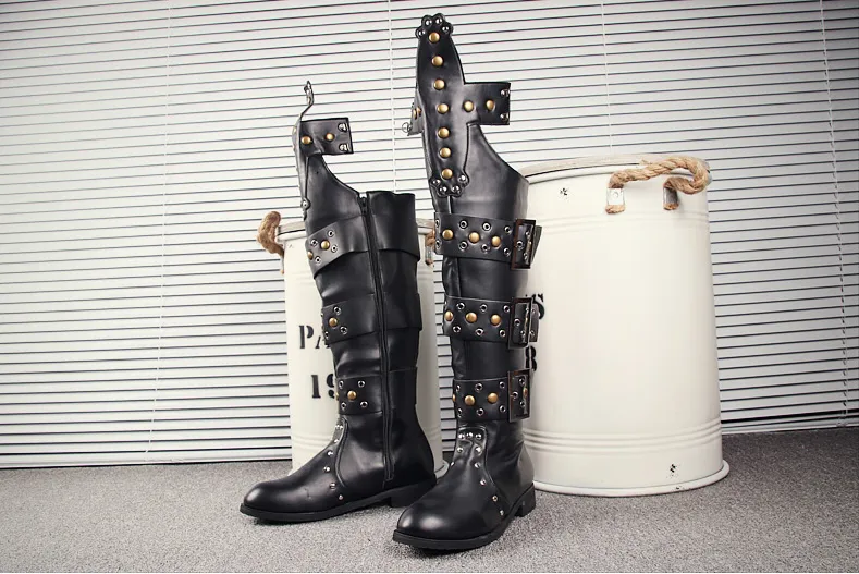 BUCKHEN BUCKLED SYLVAN CUBAN LONG BOOTS IN BLACK
