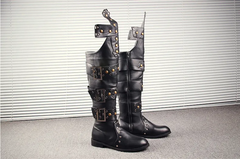 BUCKHEN BUCKLED SYLVAN CUBAN LONG BOOTS IN BLACK