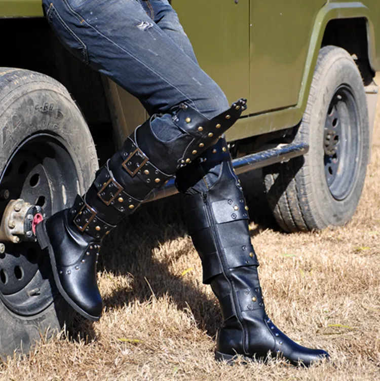 BUCKHEN BUCKLED SYLVAN CUBAN LONG BOOTS IN BLACK