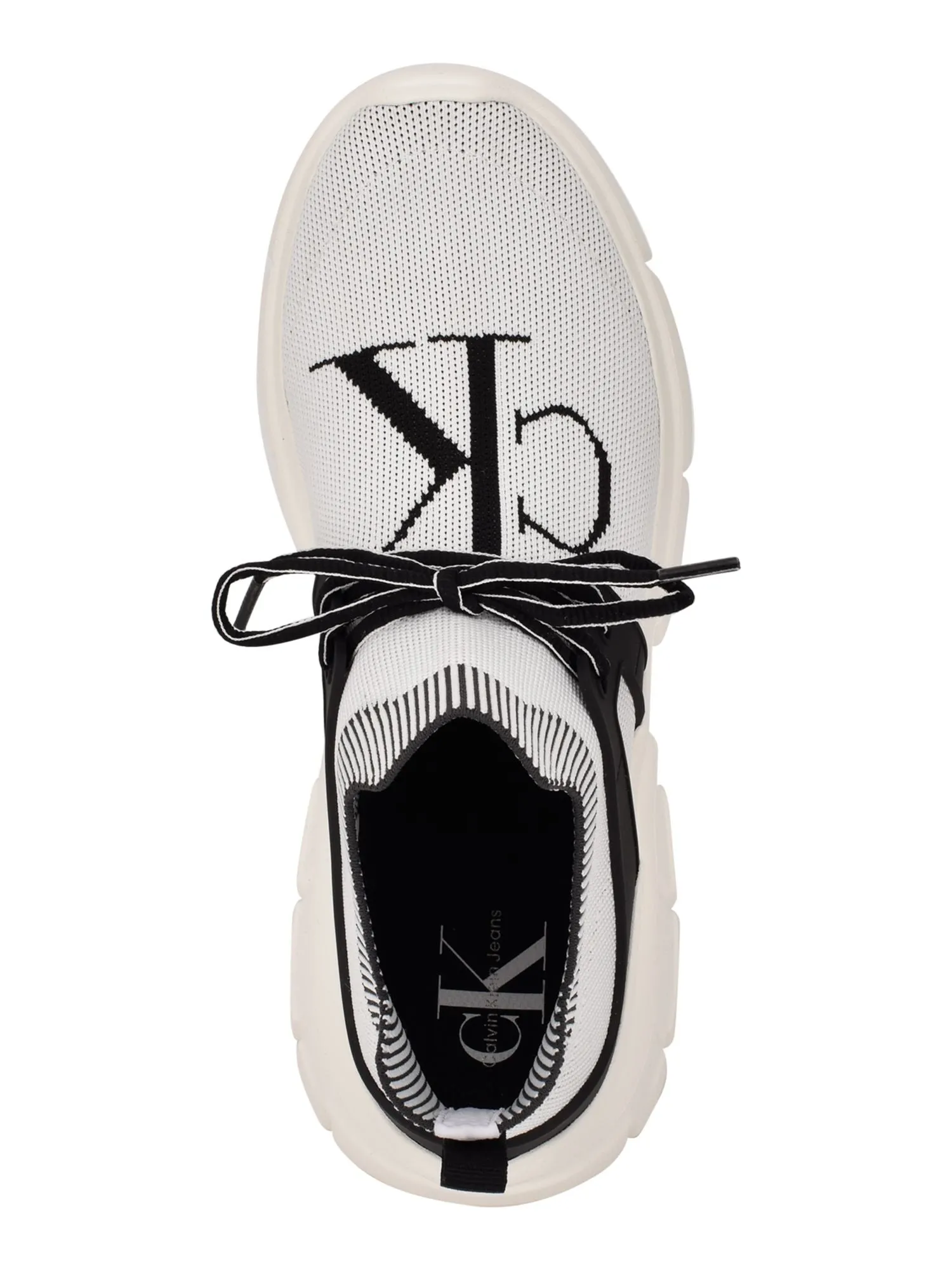 CALVIN KLEIN Mens White Mixed Media Contrast Monogram Logo Heel Pull-Tab Cushioned Stretch Ranger Round Toe Wedge Lace-Up Sneakers Shoes