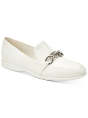 CALVIN KLEIN Womens White Lizard Print Chain Link Accent Comfort Logo Banda Almond Toe Wedge Slip On Loafers Shoes