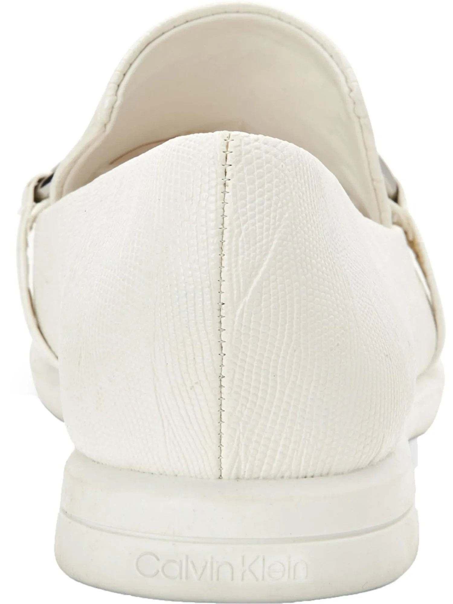 CALVIN KLEIN Womens White Lizard Print Chain Link Accent Comfort Logo Banda Almond Toe Wedge Slip On Loafers Shoes