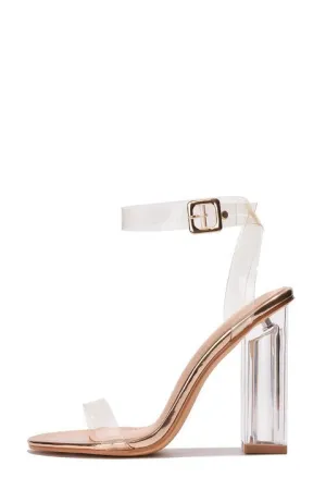 Cape Robbin Maria-2 Clear Strappy Rose Gold Block High Heel Open Toe Sandal
