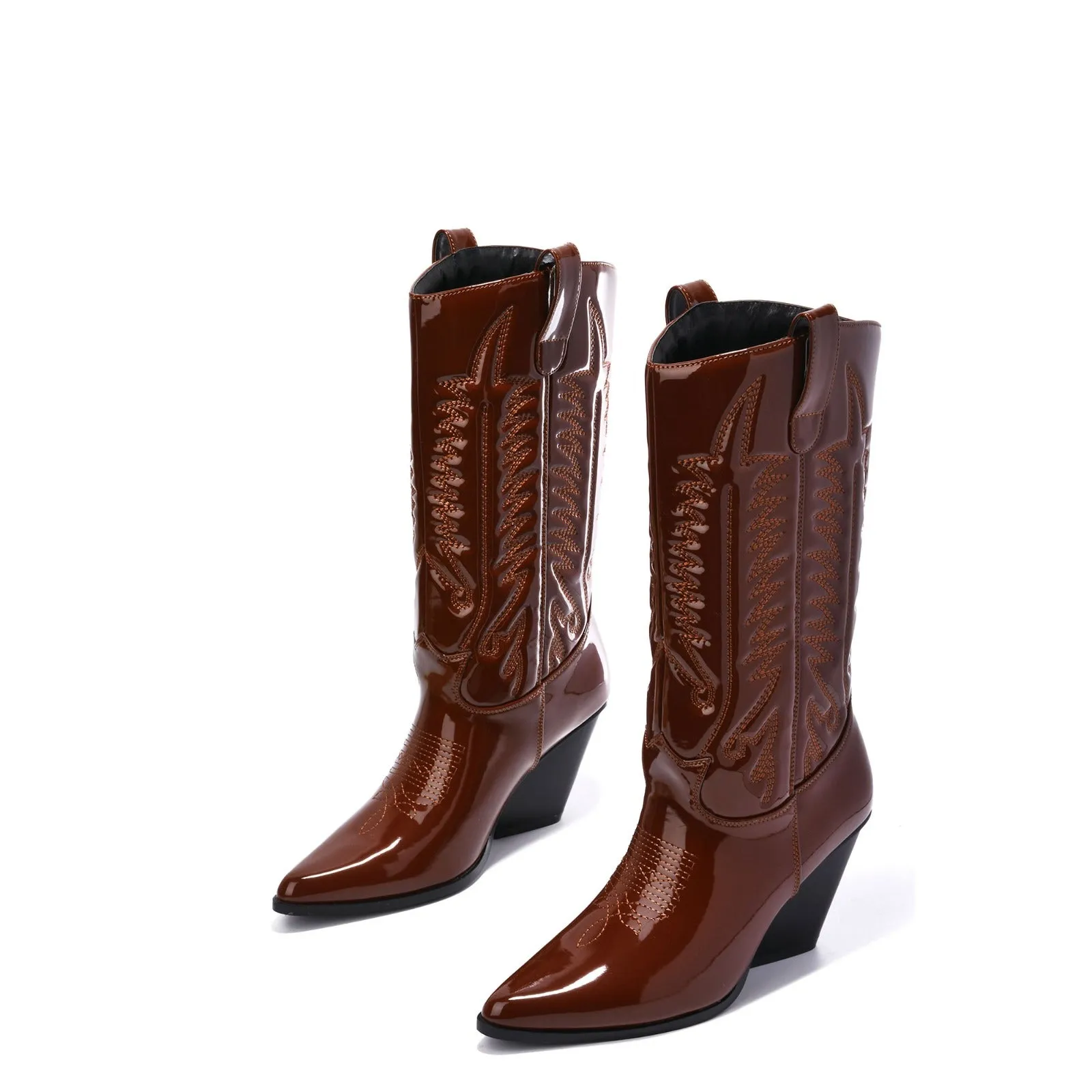Cape Robbin SOUTHERN BELLE Cowgirl Mid Calf Pointy Toe Boots BROWN (10, BROWN)