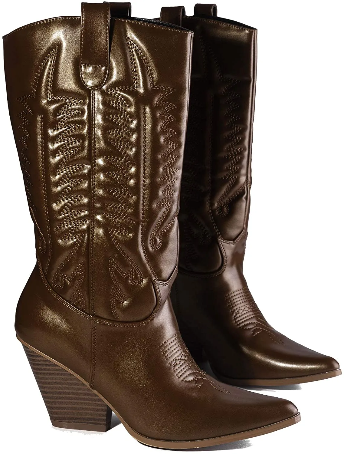 Cape Robbin SOUTHERN BELLE Cowgirl Mid Calf Pointy Toe Boots BROWN (10, BROWN)