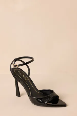 Chasing Perfection Black Pointed-Toe Ankle Strap Heels