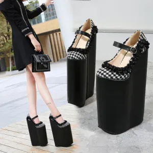 Checkered Dolly Drag Shoes with 30cm Heel Sissy Platform Pumps