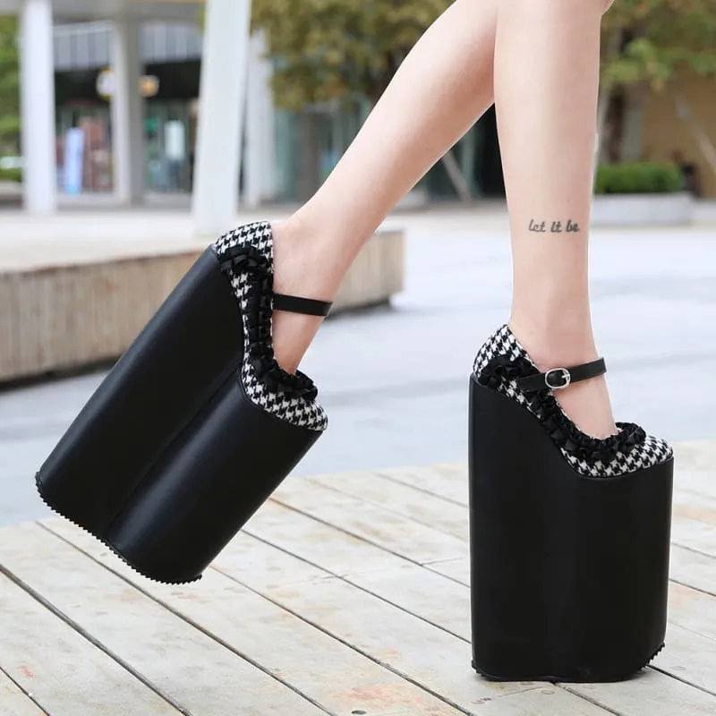 Checkered Dolly Drag Shoes with 30cm Heel Sissy Platform Pumps