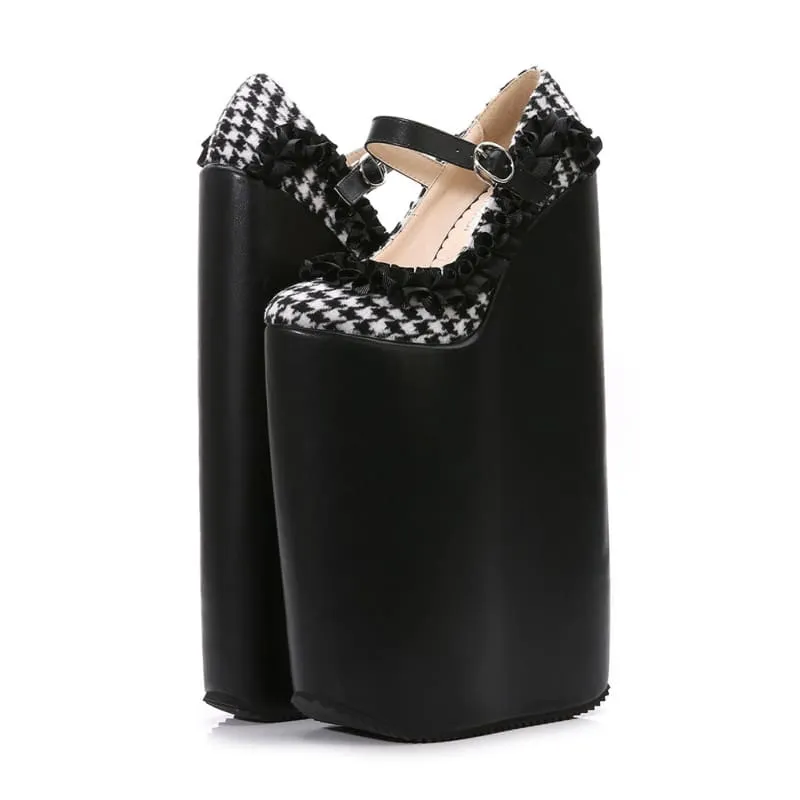 Checkered Dolly Drag Shoes with 30cm Heel Sissy Platform Pumps