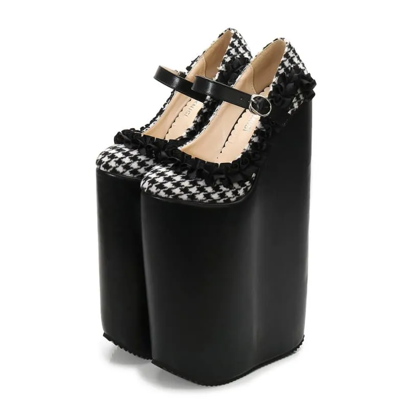 Checkered Dolly Drag Shoes with 30cm Heel Sissy Platform Pumps