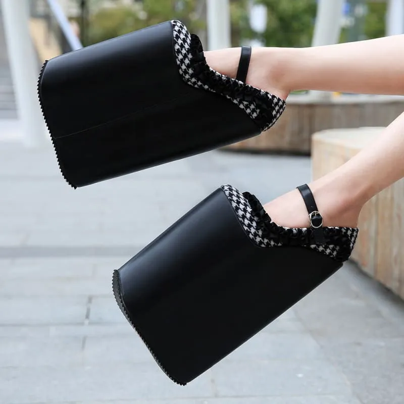 Checkered Dolly Drag Shoes with 30cm Heel Sissy Platform Pumps