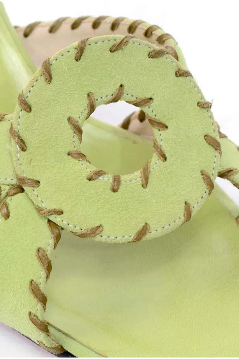 Christian Louboutin Lime Green Open Toe Sandal Heels w Topstitching