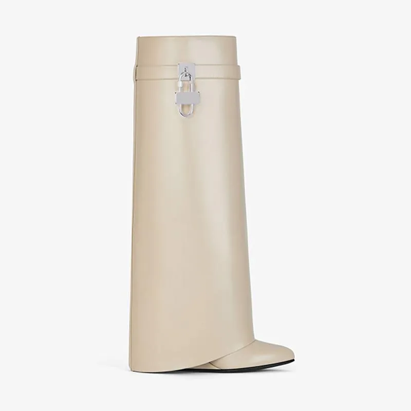 Classic Natural Beige Calfskin High Boots