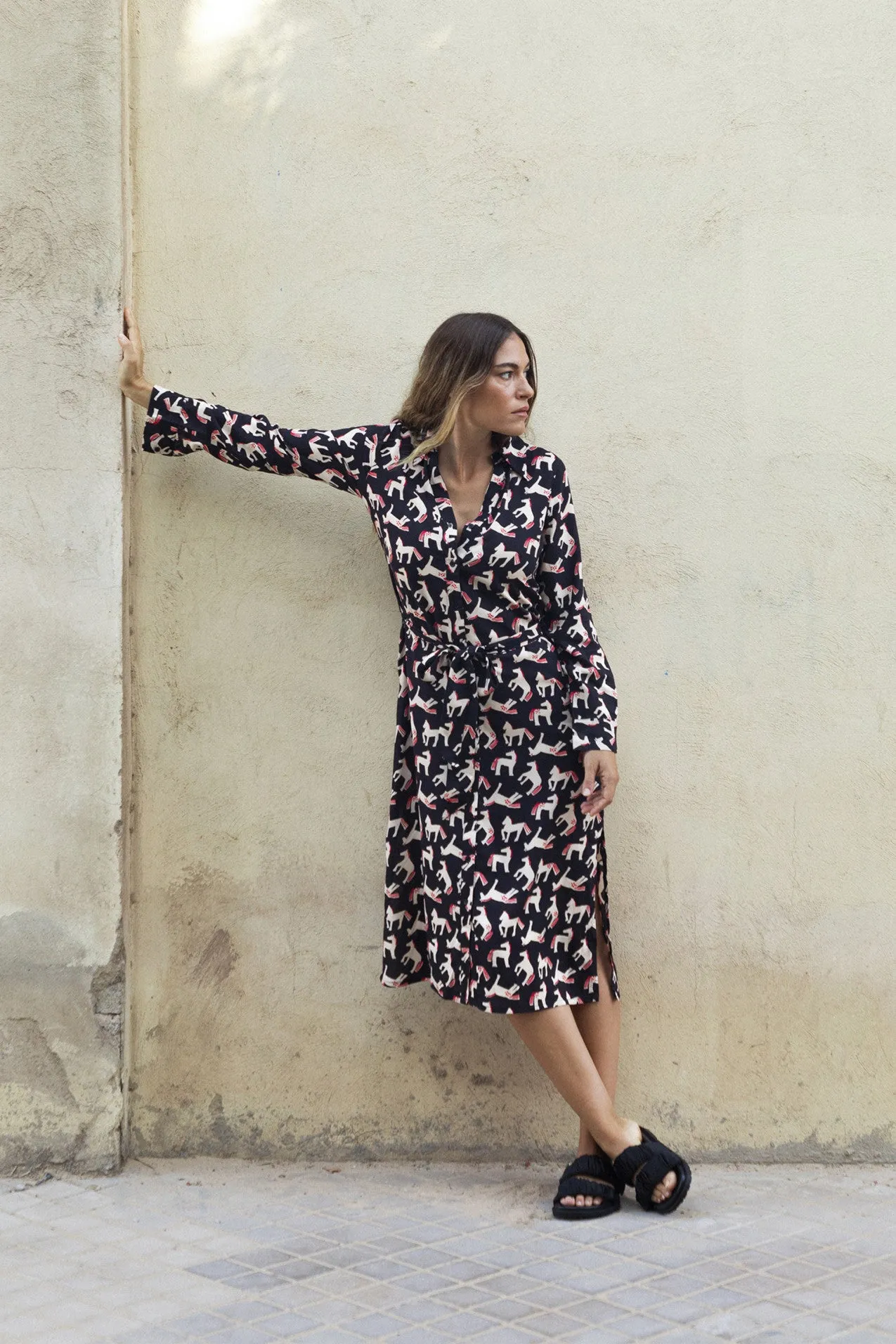 Compania Fantastica Midi Shirt dress with animal print