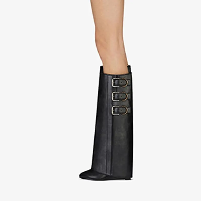 Contemporary Black Tumbled High Boots