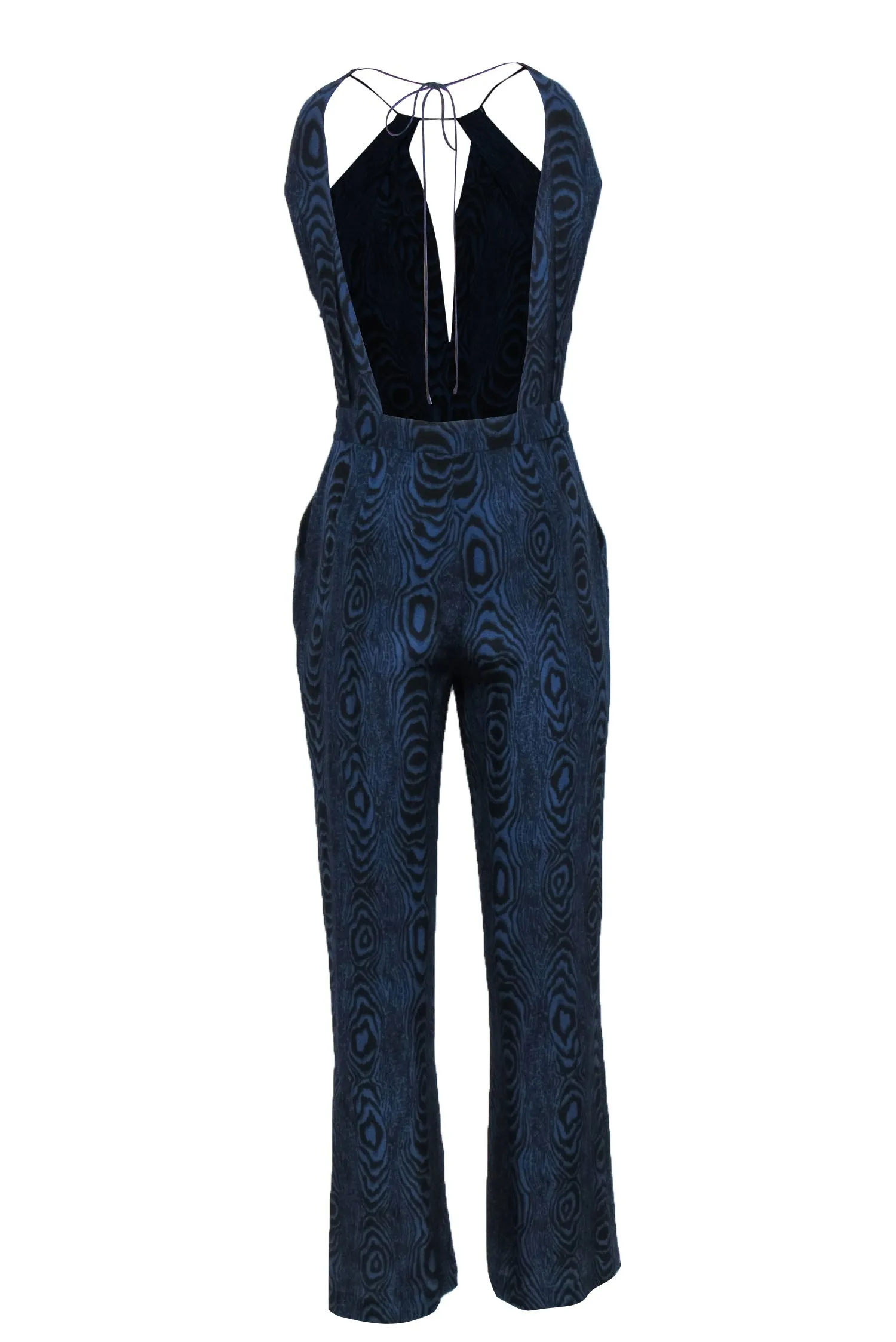 Diane von Furstenberg - Blue & Black Wood Grain Print Silk Jumpsuit Sz 2