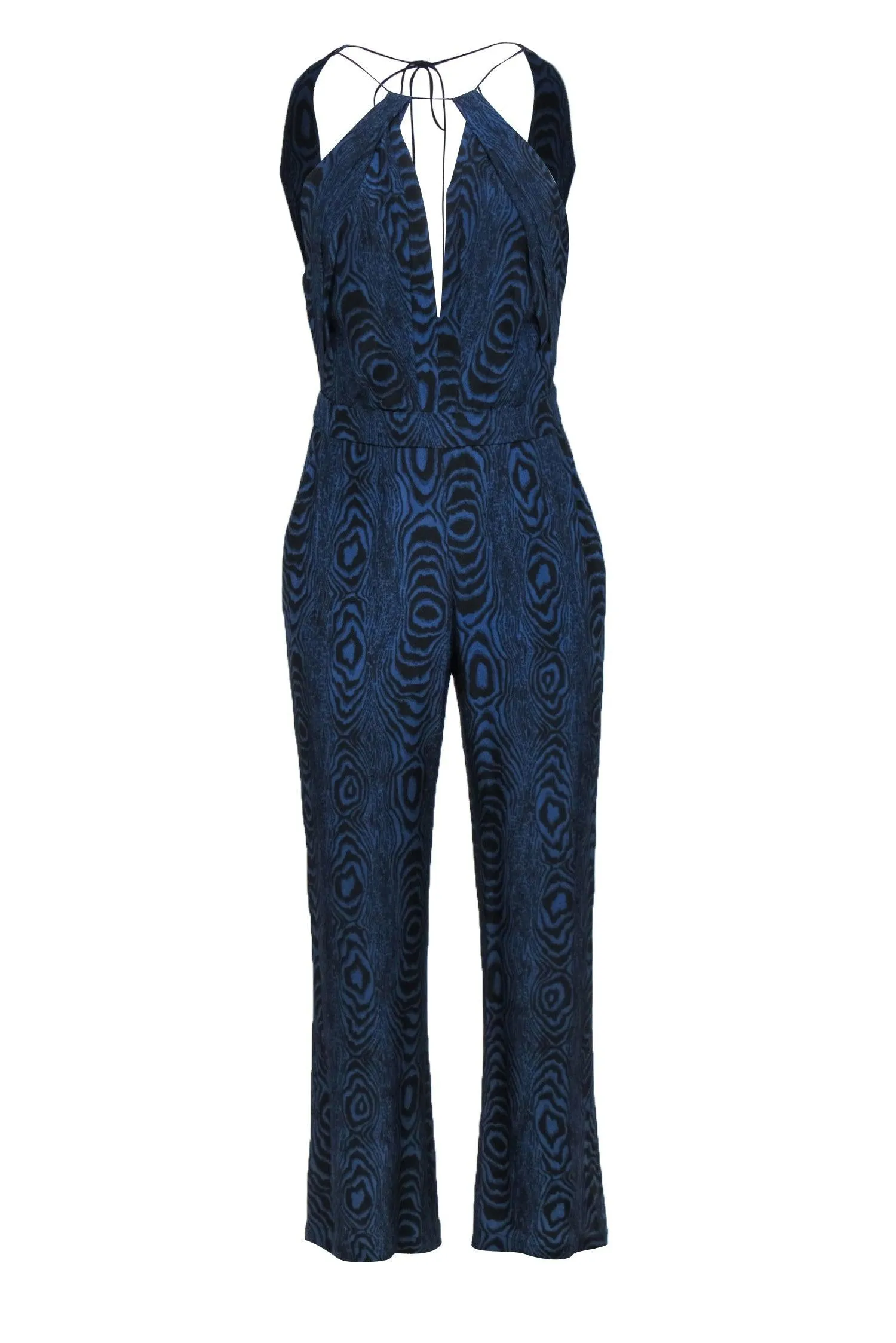 Diane von Furstenberg - Blue & Black Wood Grain Print Silk Jumpsuit Sz 2