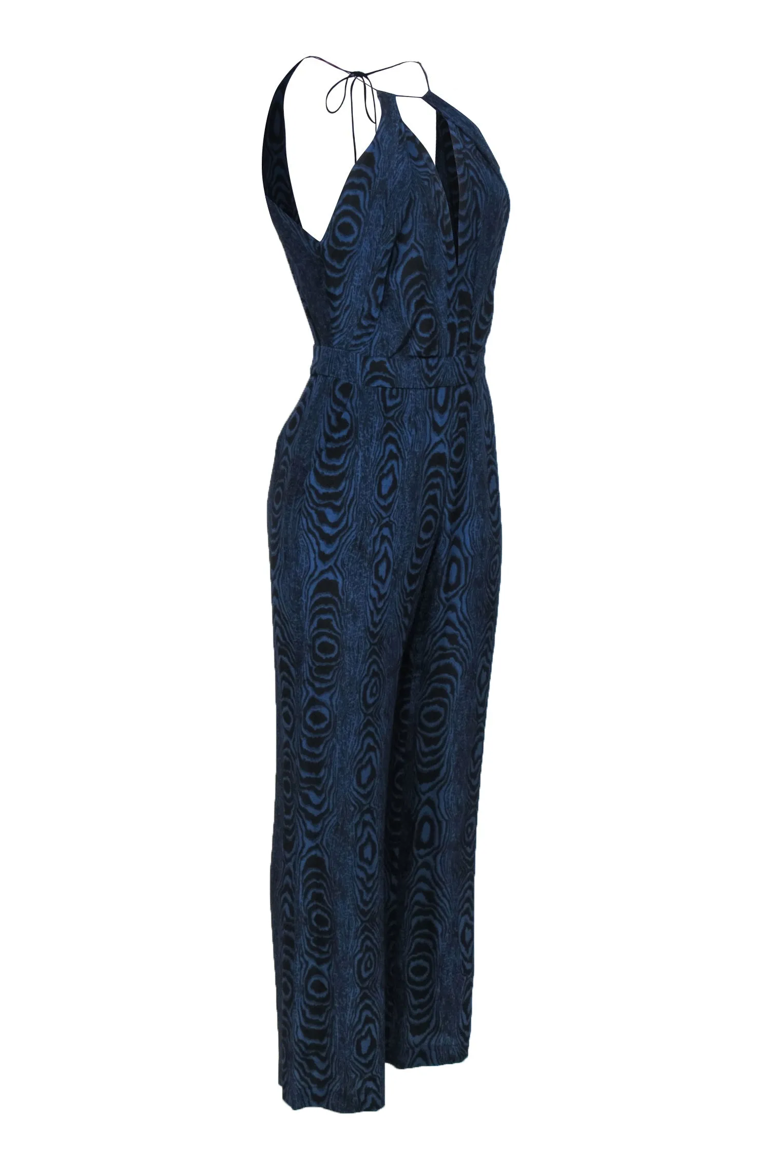 Diane von Furstenberg - Blue & Black Wood Grain Print Silk Jumpsuit Sz 2