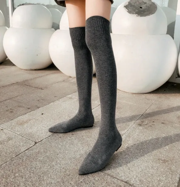 Elastic Over Knee Flat Bottomed Pointed Knitted Boots