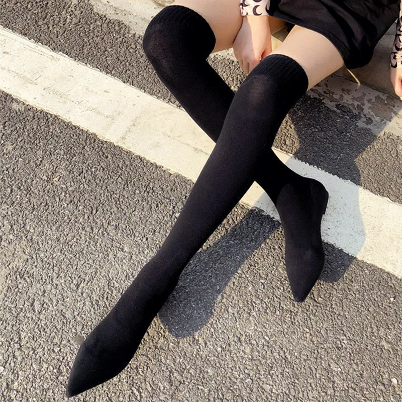 Elastic Over Knee Flat Bottomed Pointed Knitted Boots