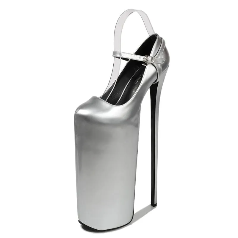 Extreme 30cm Heel Silver Platform Stiletto Dancer Shoes Plus Sizes