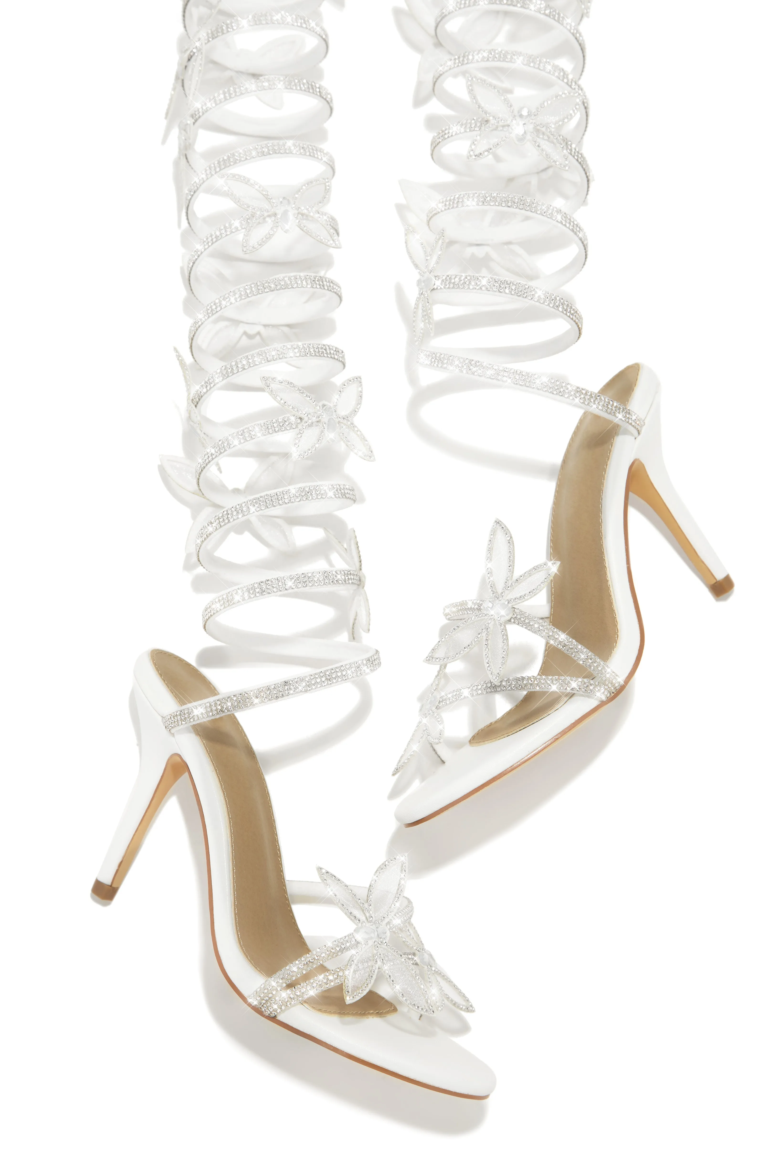 Fantasy Embellished Around The Ankle Coil Heels - White