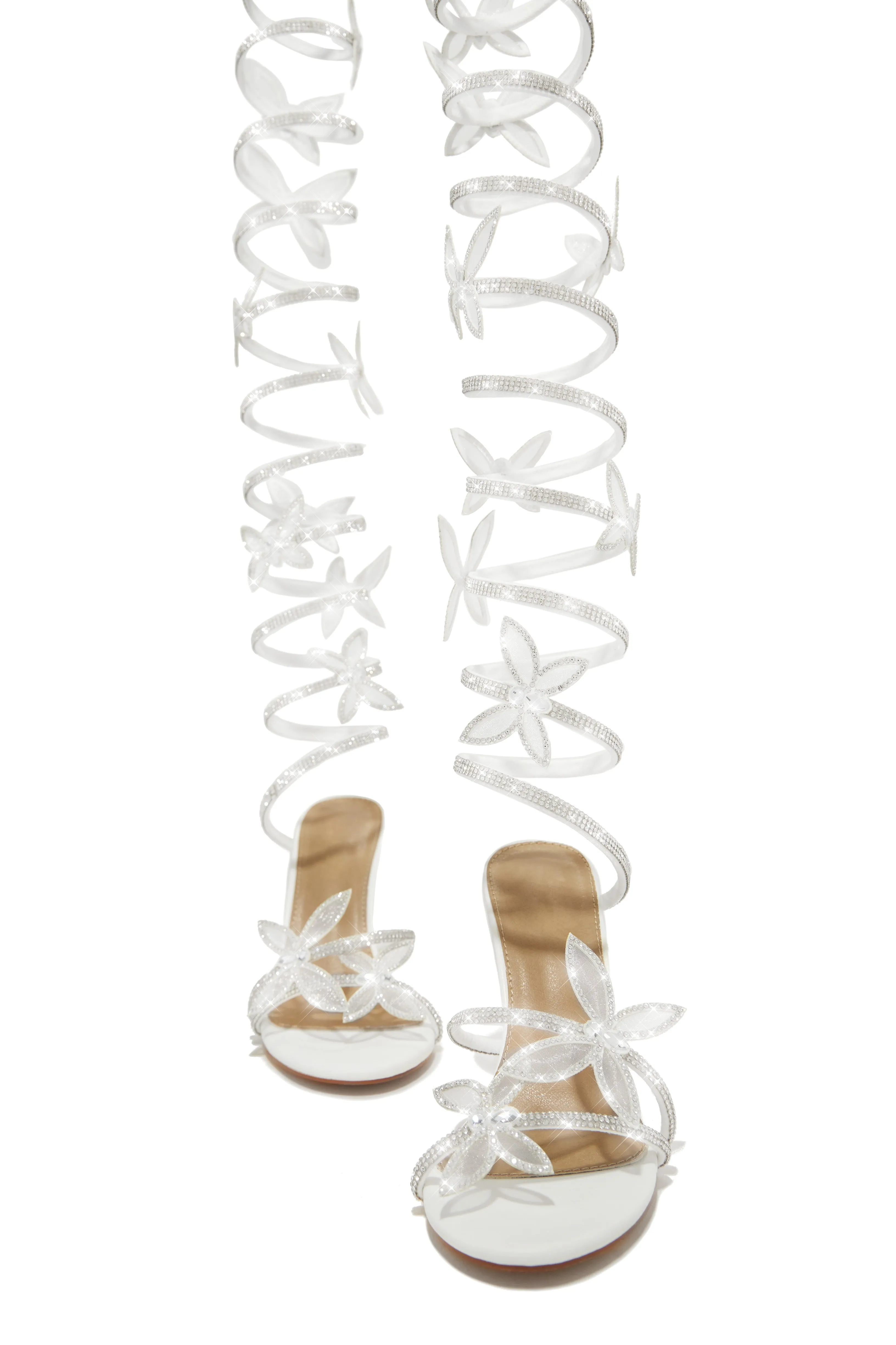 Fantasy Embellished Around The Ankle Coil Heels - White