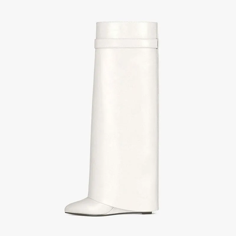 Fashion Shark Lock Knee High Boots in Black and White