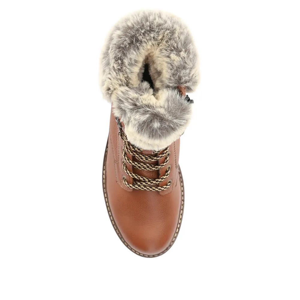 Faux-Fur-Cuff Leather Walking Boots - DRS40506 / 326 363